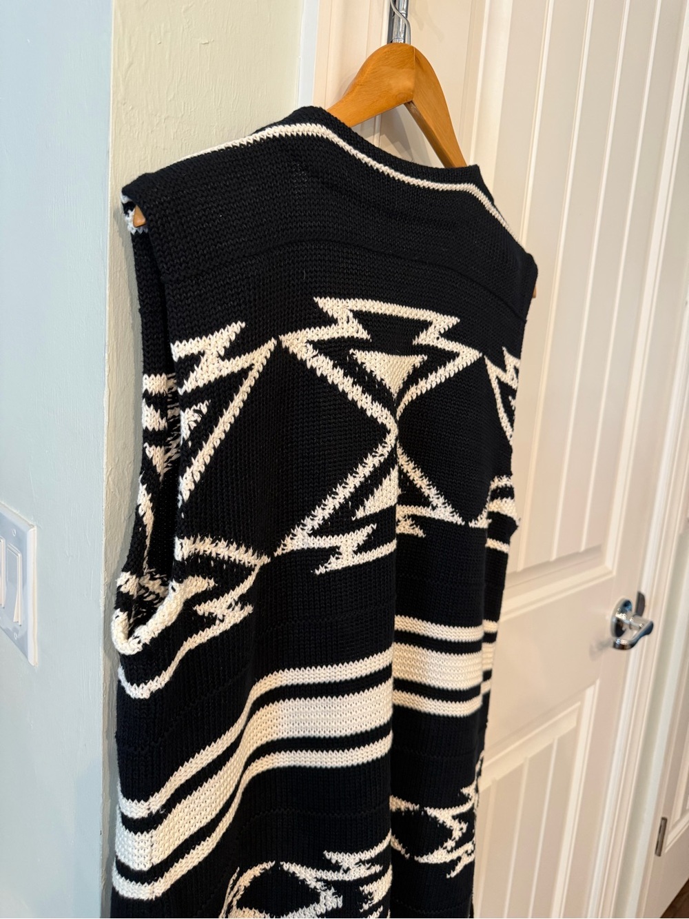 Ralph Lauren Black & White Linen Cotton Blend Knit Aztec Southwest Open Vest S/M - Picture 4 of 6